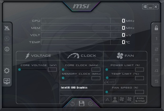 MSI Afterburner dashboard with temperature measurement. 